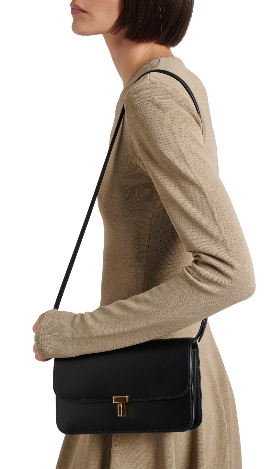T-Lock Leather Crossbody Bag in Black