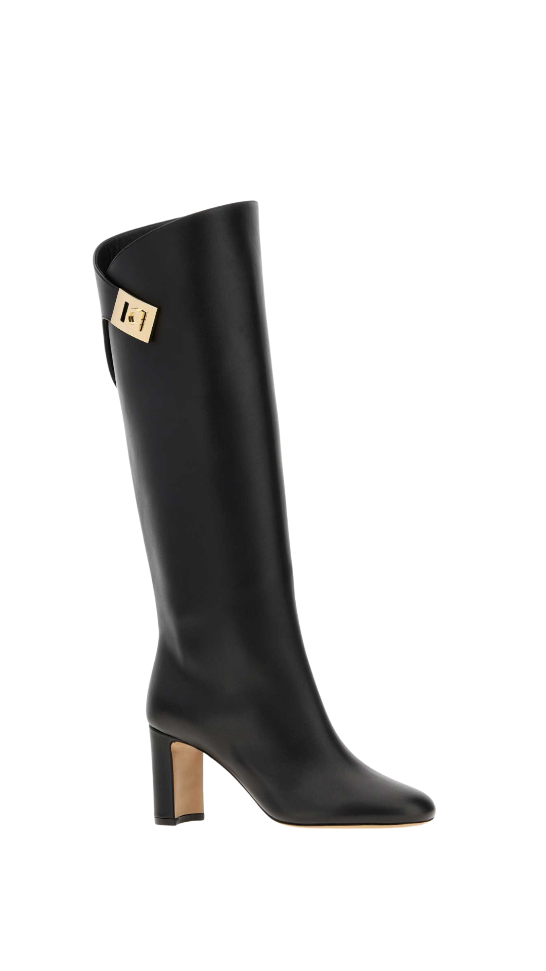 Knee High Boot with Hug Buckle Detail in Black