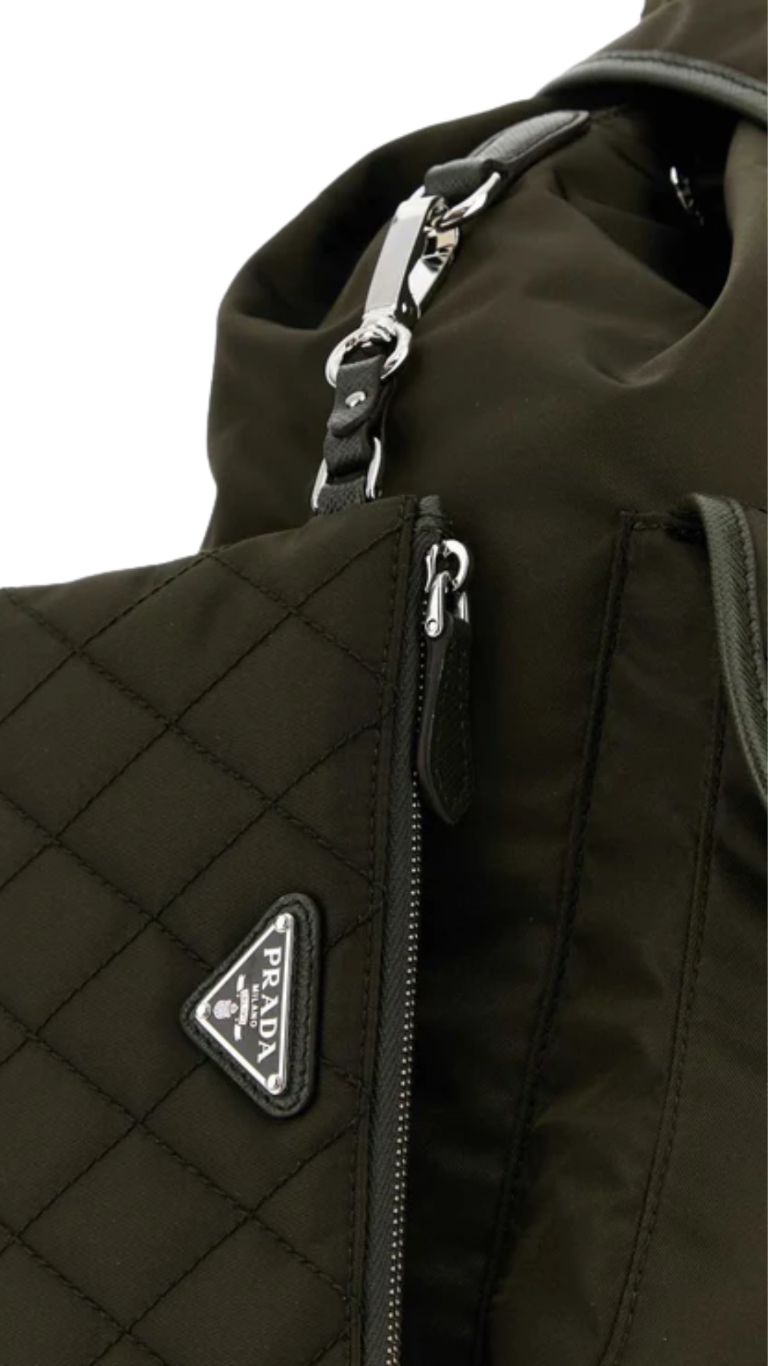 Medium Quilted Re-Nylon Backpack with Saffiano Leather Trim in Forest
