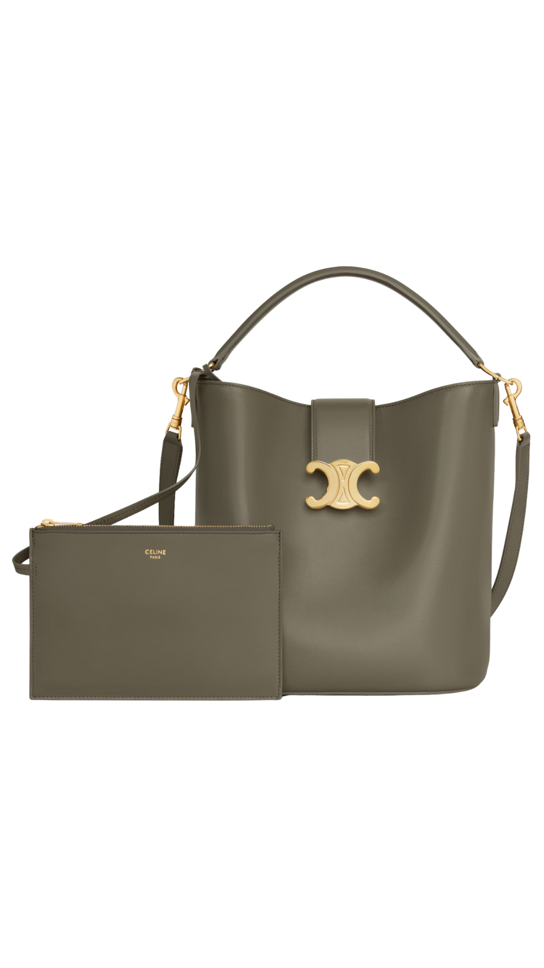 Bolso Mediano Louise En Piel de Becerro Lisa Color Oro Caqui
