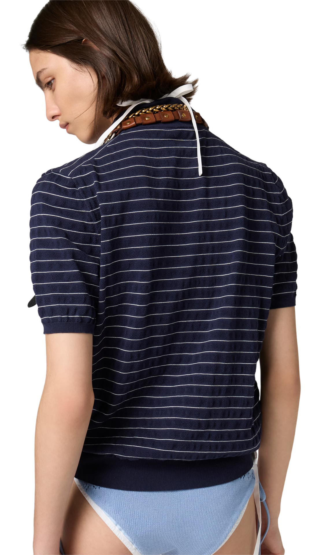 Cotton V-Neck Sweater in Navy