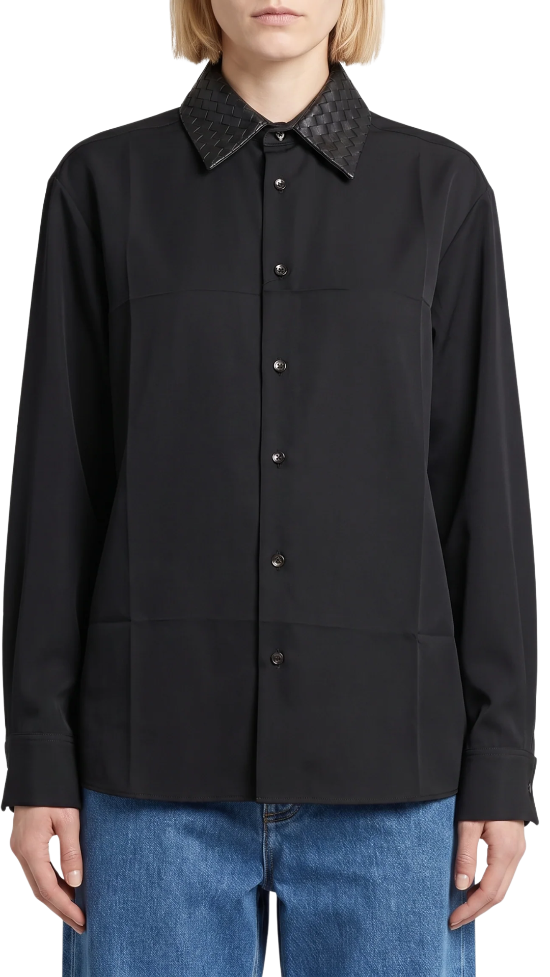 Leather-Collar Shirt in Black