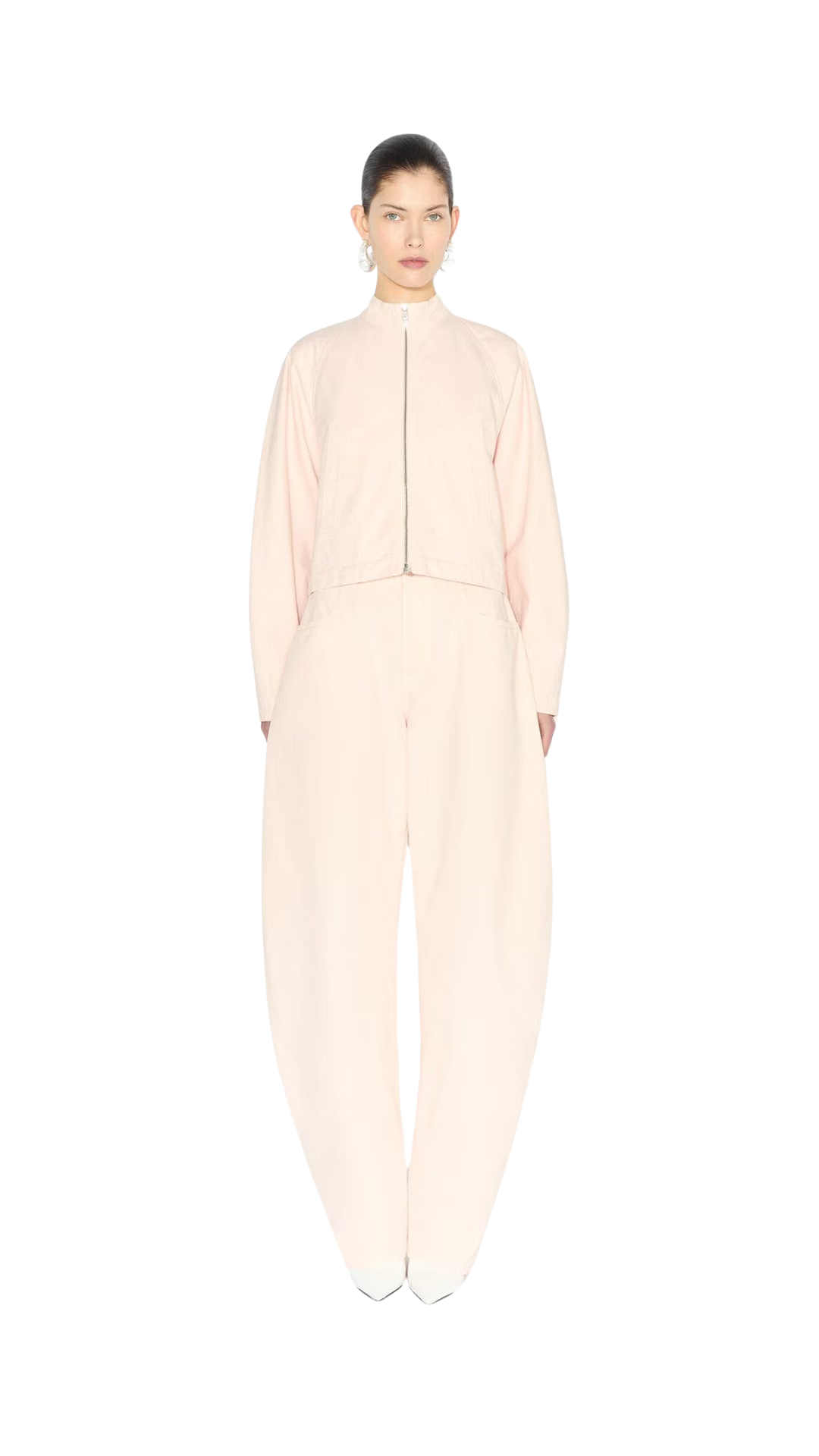 Round Denim Jachet in Pink