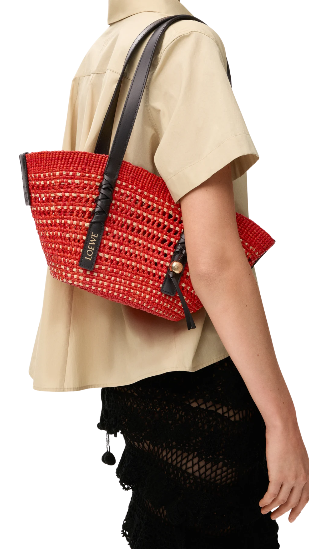 Small Braid Basket in Iraca Palm and Calfskin