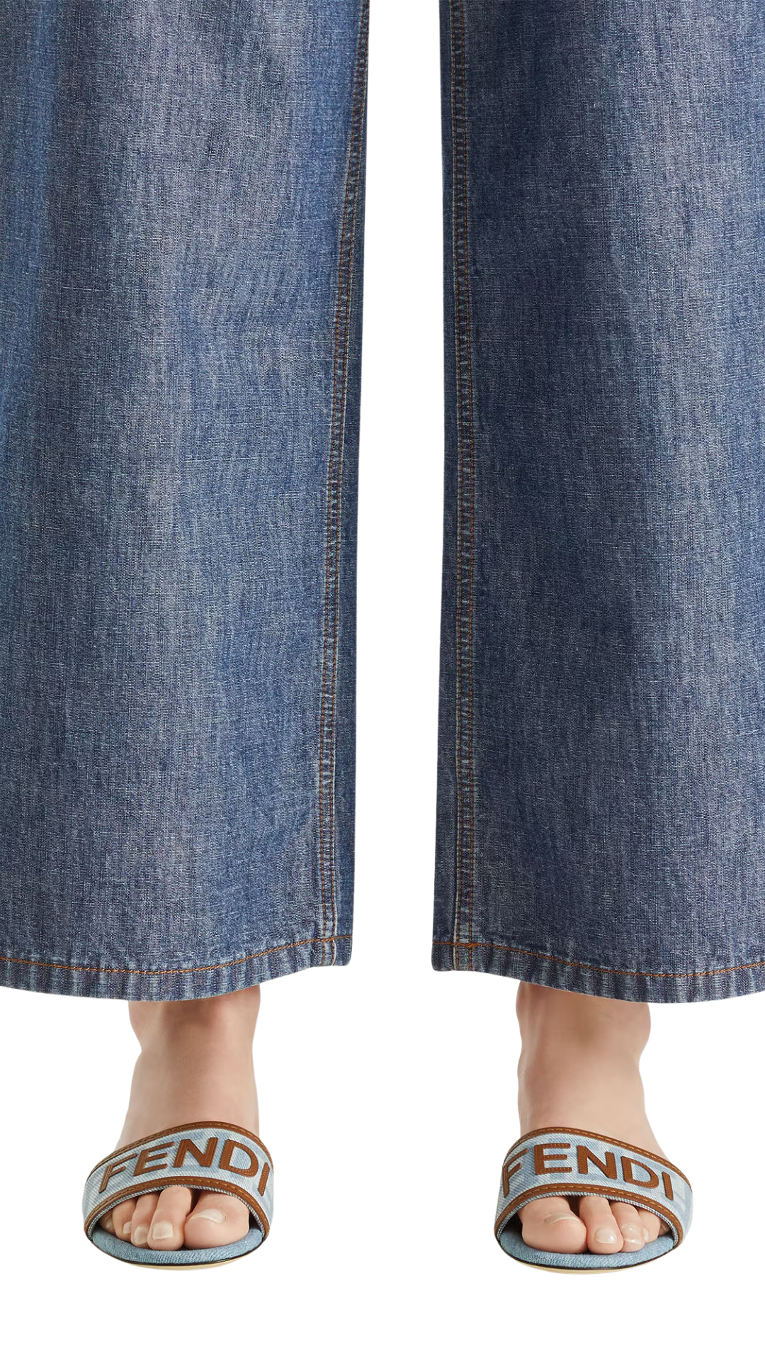 Fendi Sunshine in Light Blue Denim-Effect FF Jacquard Slides