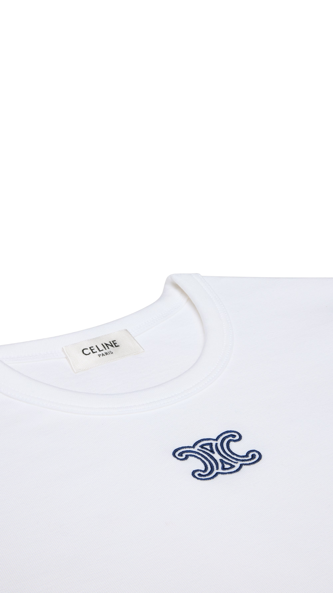 Triomphe T-Shirt In Off White / Navy Ribbed Cotton Jersey