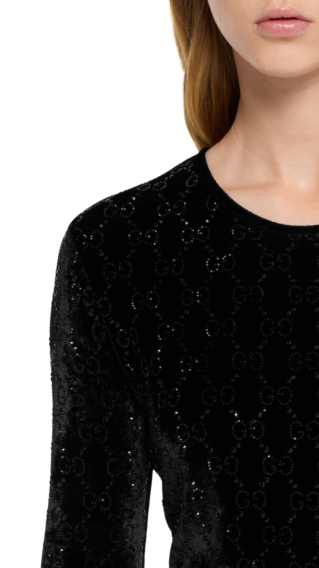 Embroidered Stretch Chenille Top in Black