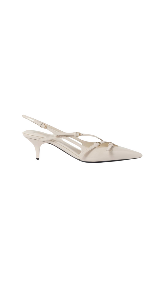 Patent leather slingbacks with buckles - white