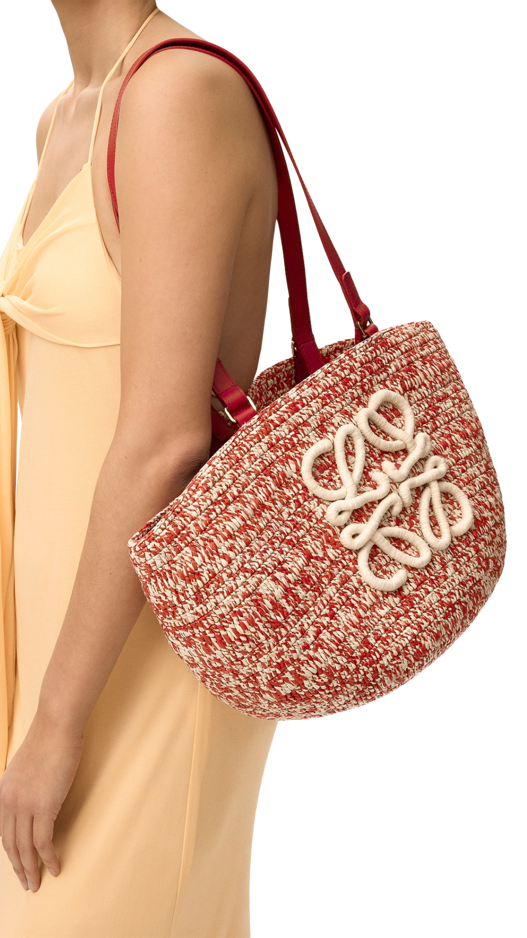 Medium Eclipse Basket In Raffia And Calfskin in Red