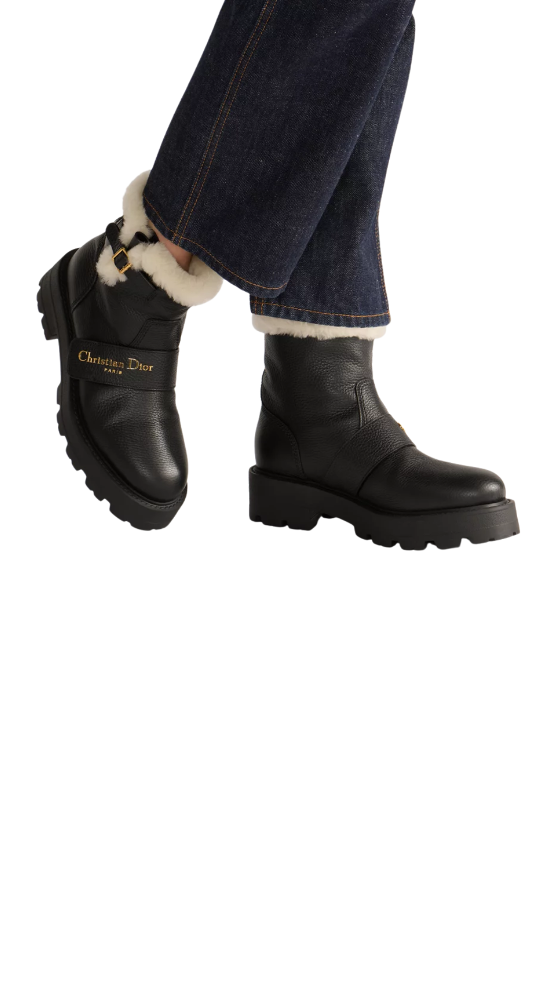 DiorAlps D-Quest Ankle Boot in Black Grained Calfskin and White Lambskin Shearling
