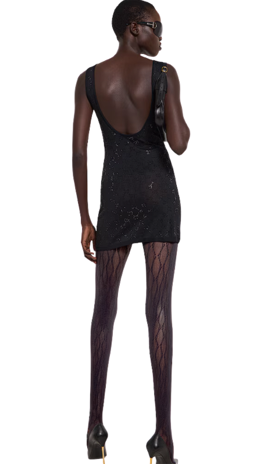 GG Crystal Embroidered Dress in Black