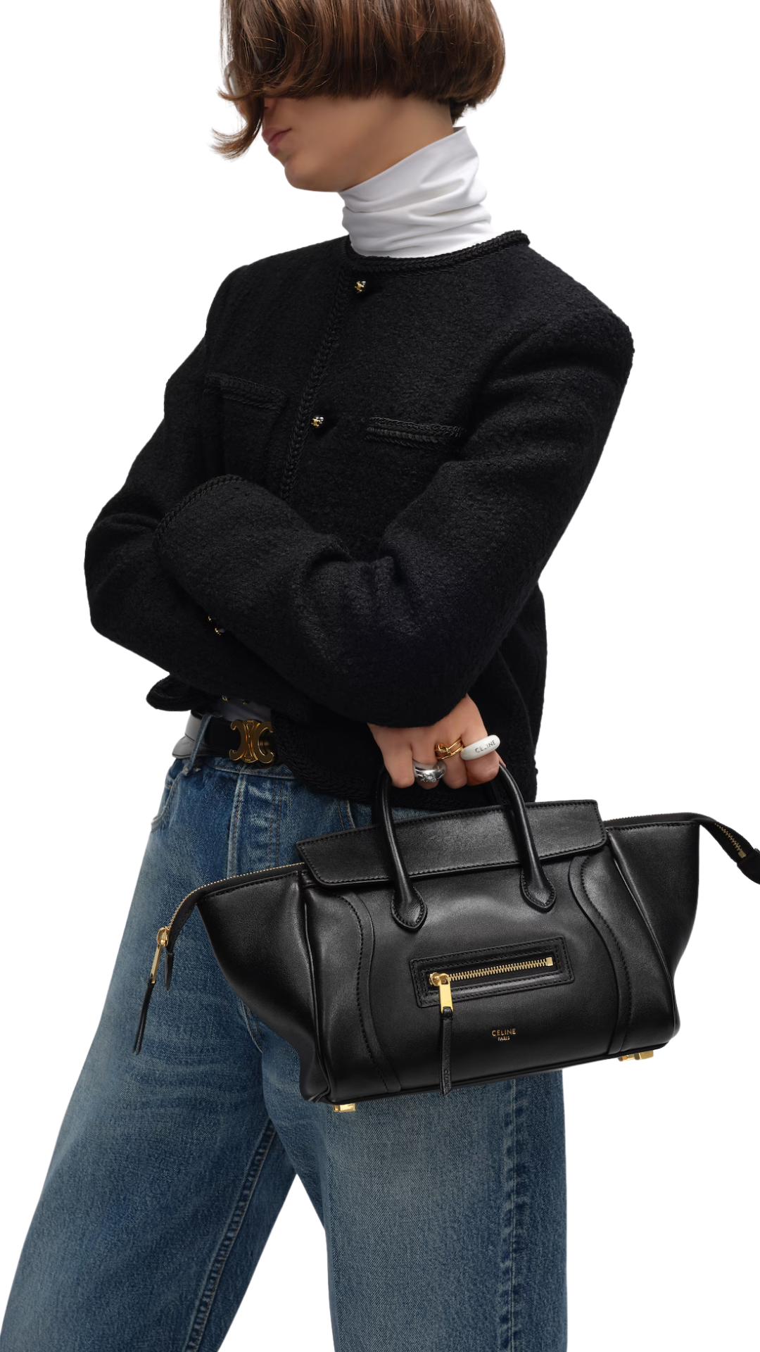 Small New Luggage In Black Supple Shiny Lambskin