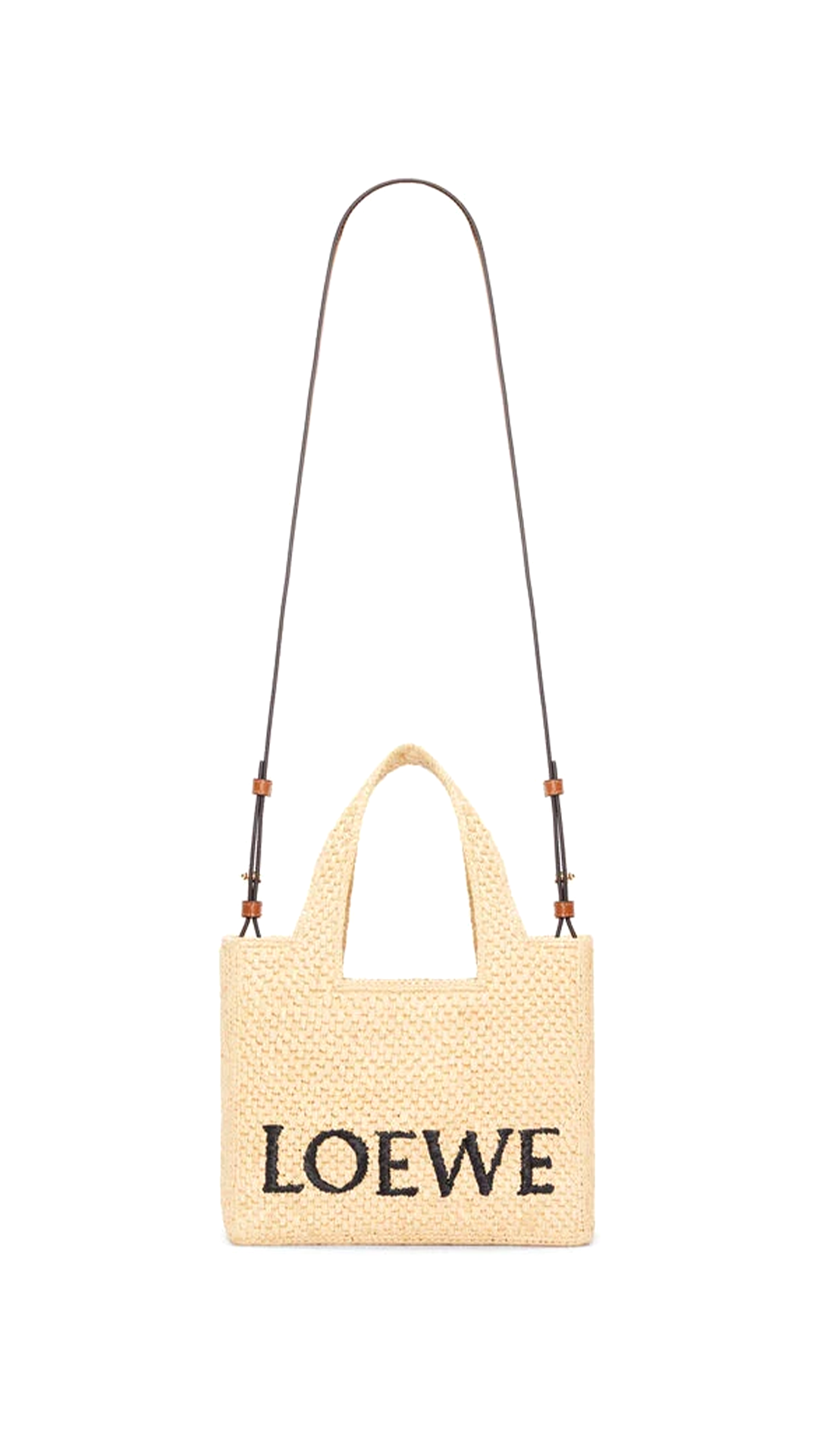 Small Loewe Font Tote In Raffia Natural