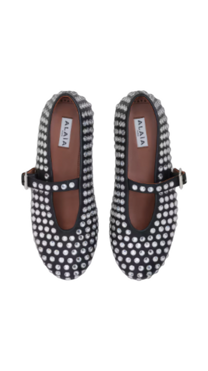 Strass Lambskin Ballet Flats in Black