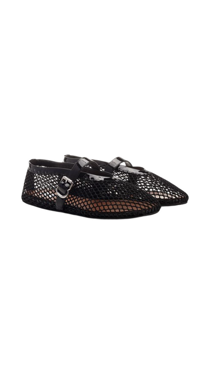 Ballet Flats in Fishnet Black