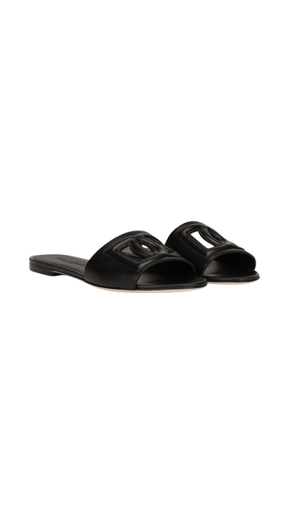 Sandalias de piel de becerro con logo DG Millennials NEGRO