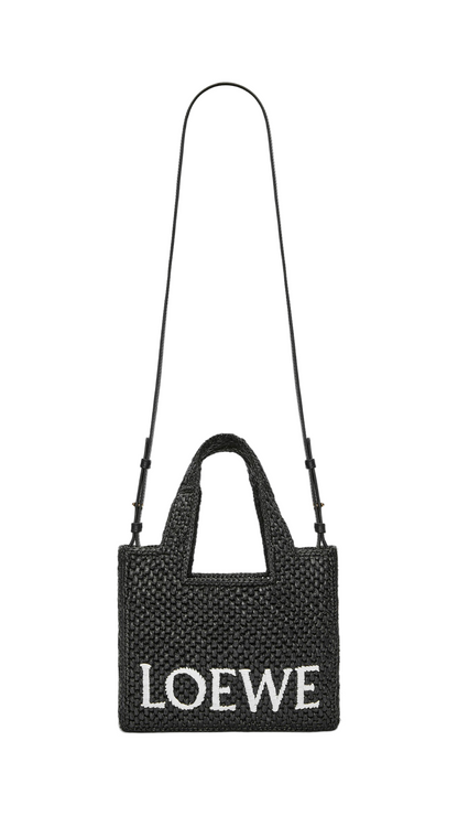 Small Loewe Font Tote in Raffia Black