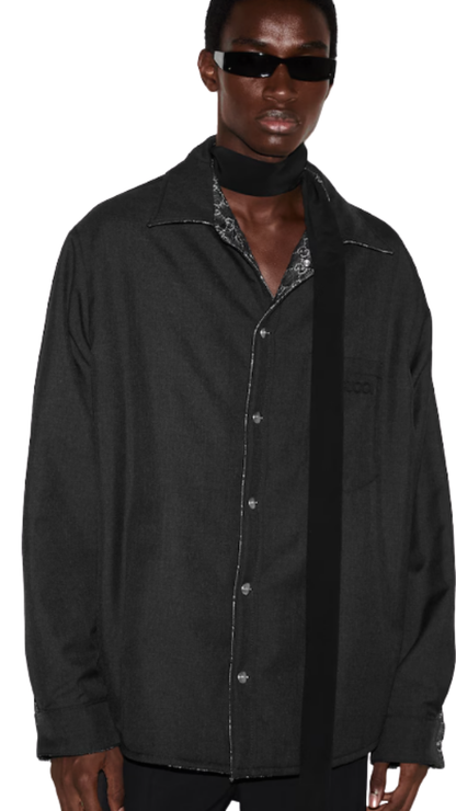 Reversible Wool and GG Denim Shirt in Dark Grey/Black