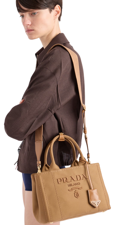 Jardinière Small Cotton Canvas Handbag in Tabacco