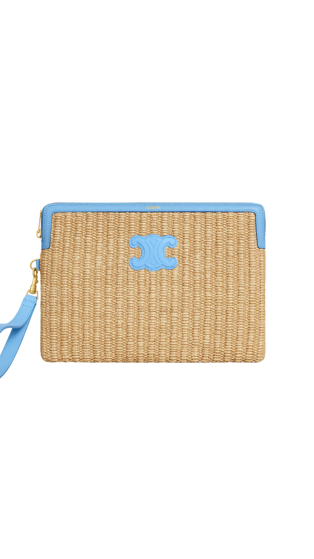 Small Pouch With Strap In Raffia Effect Textile And Calfskin