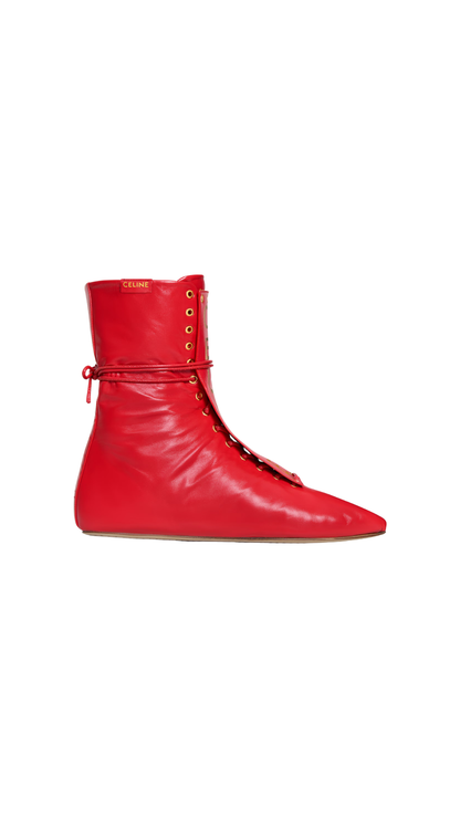 Ballet High - Lace-Up Boot In Red Lambskin