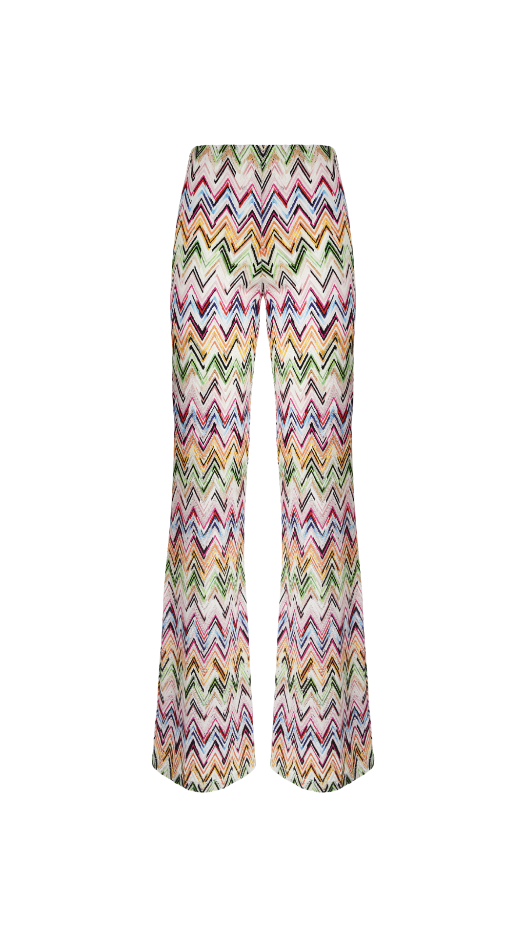 Flared Pants in Stretch Viscose with Lace Pattern and Zigzag Motif