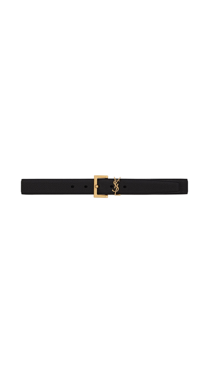 Cassandre Belt With Square Buckle In Grained Leather in Black