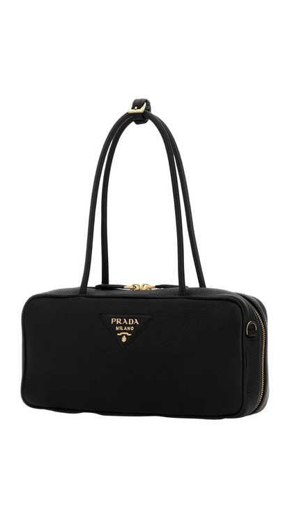 Re-Nylon Leather Shoulder Bag in Black
