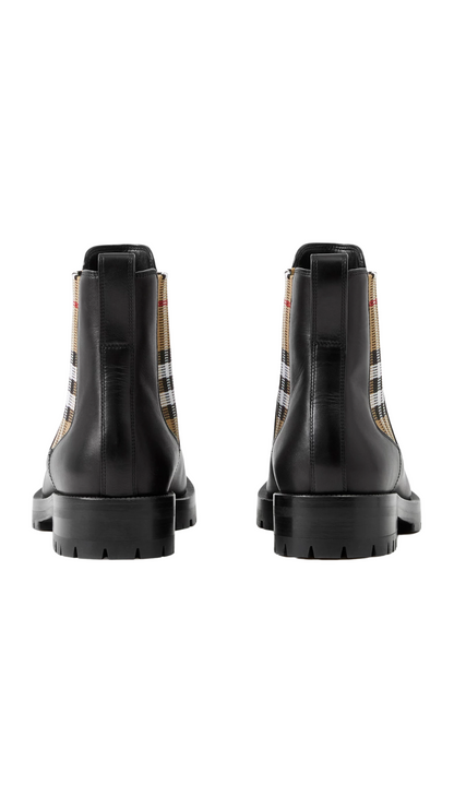 Check Panel Leather Chelsea Boots in Black