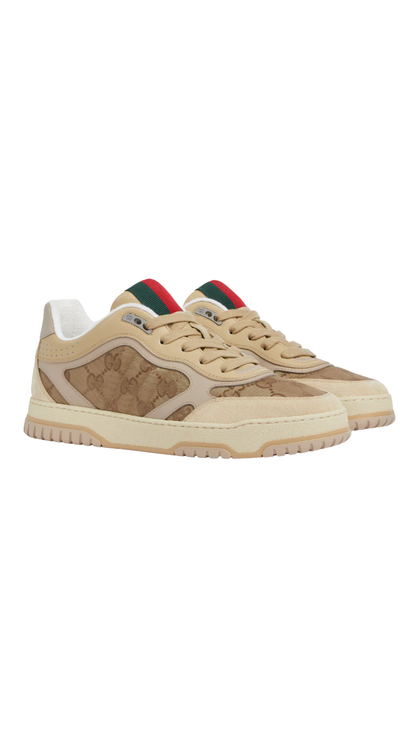 Men's Gucci Re-Web Sneaker in Beige and Dark Brown GG Nylon