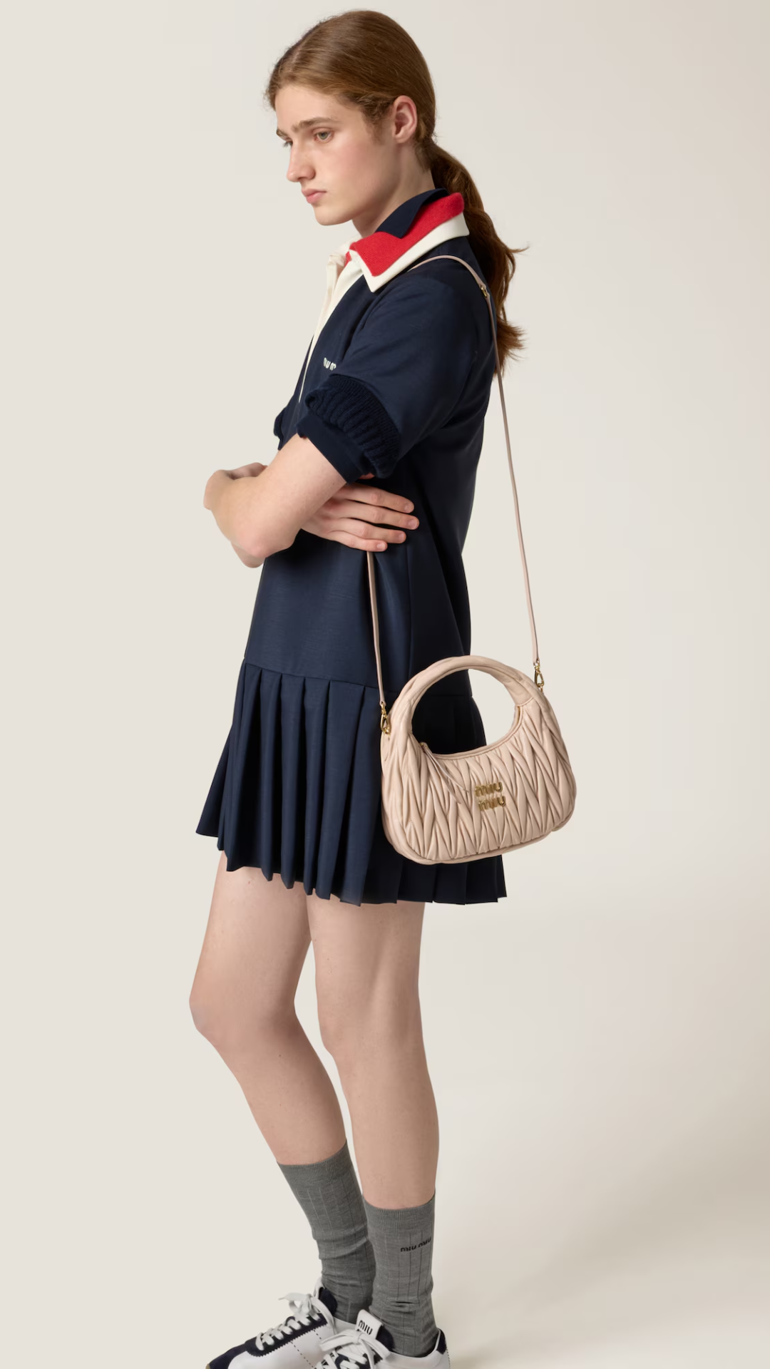 Bolso Hombro Wander Matelassé de Piel Nappa Rosa Empolvado