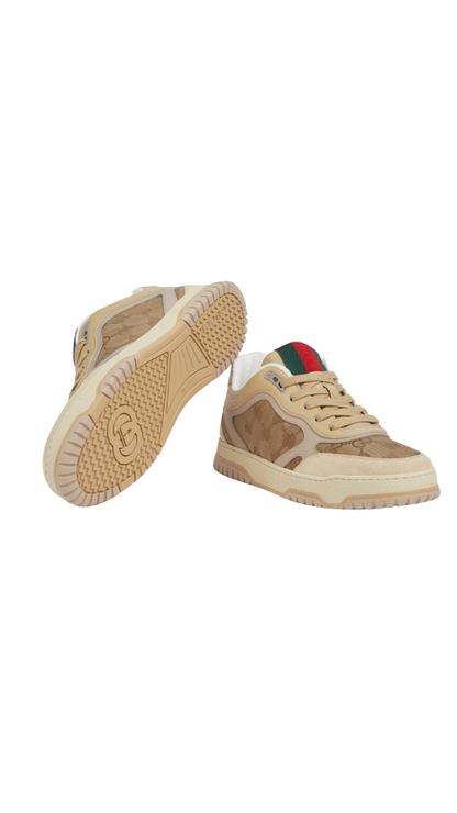 Men's Gucci Re-Web Sneaker in Beige and Dark Brown GG Nylon