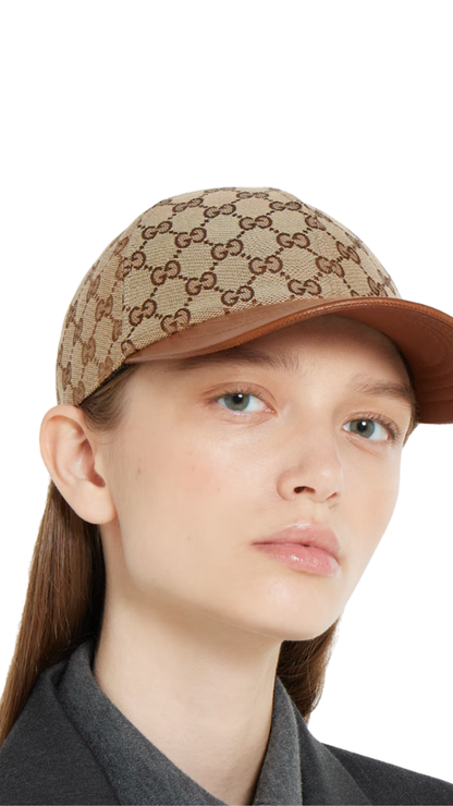 GG Canvas Baseball Hat in Beige and Dark Brown