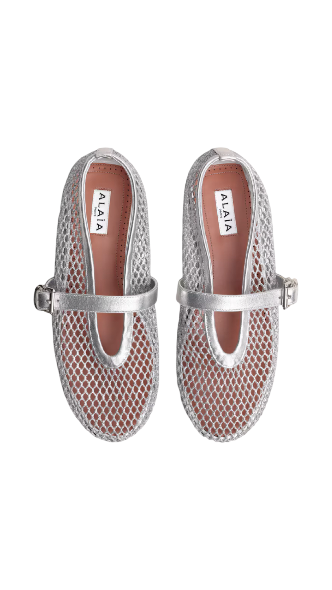 Ballet Flats In Laminated Fishnet Silver