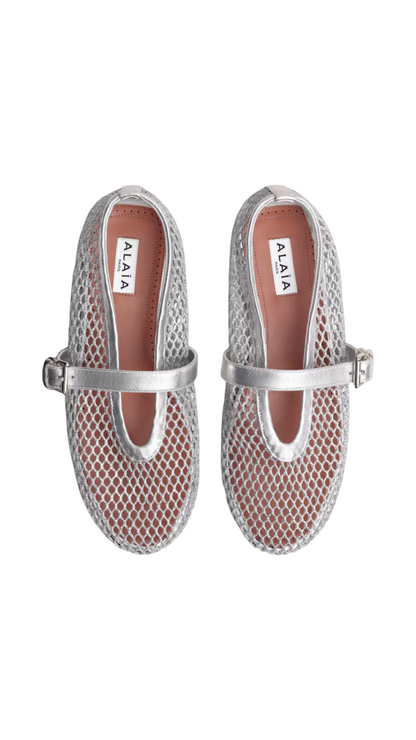 Ballet Flats In Laminated Fishnet Silver
