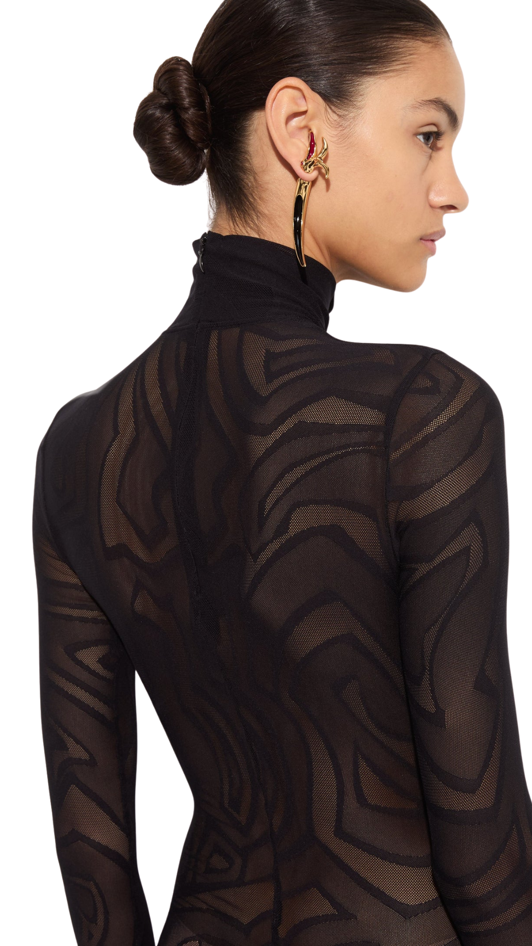 High-Neck Jacquard in Black Tulle Bodysuit