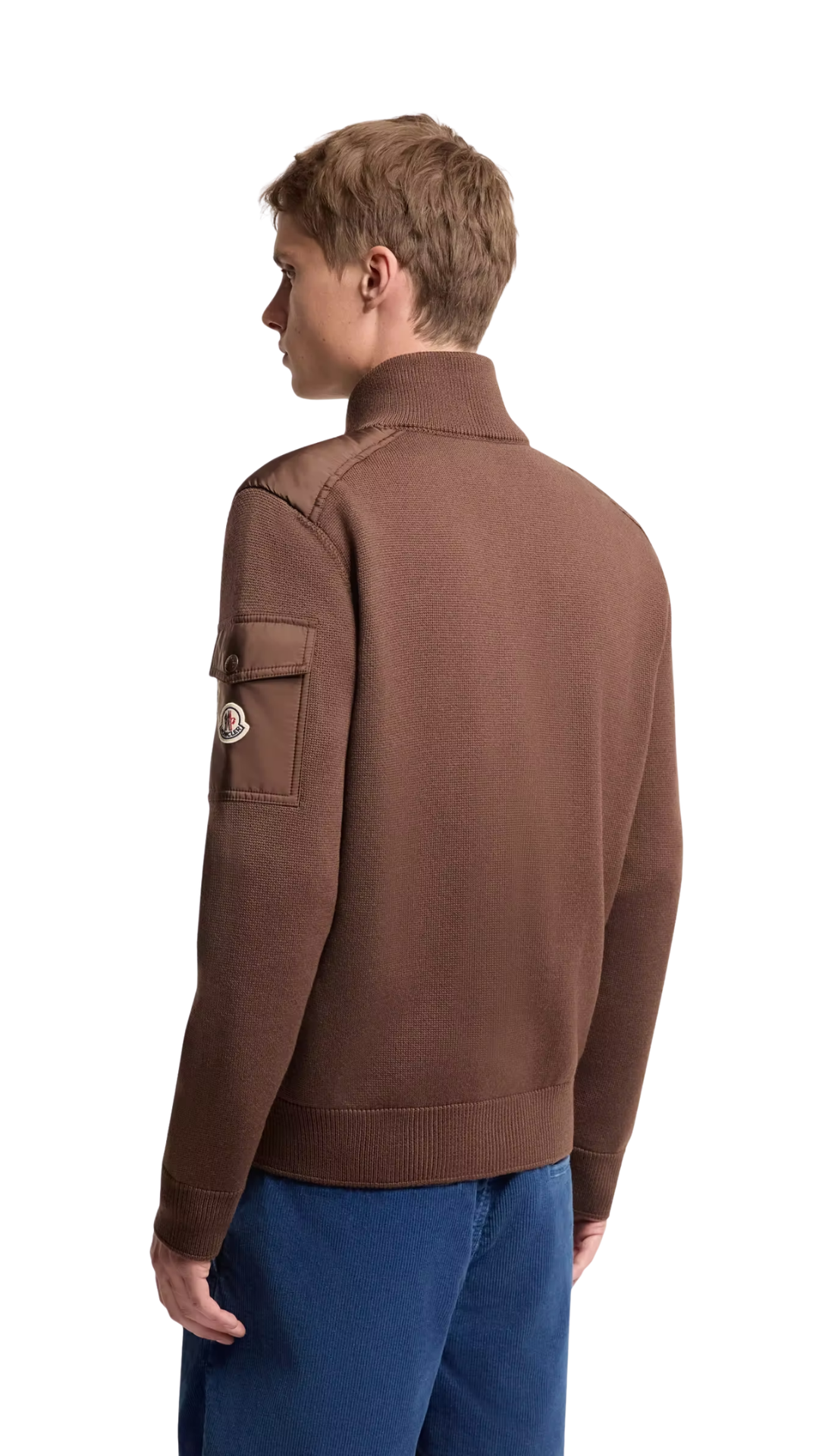 Padded Wool Zip-Up Cardigan in Brown