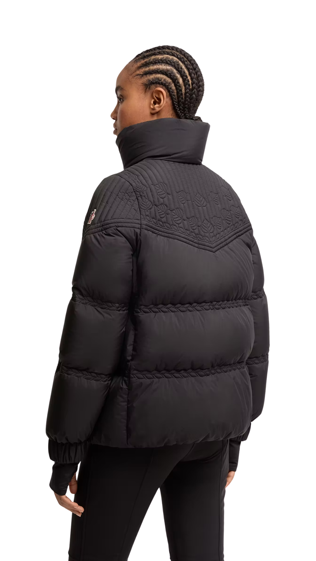 Anglins Leaf Embroidered Hooded Insulated Ski Jacket in Black