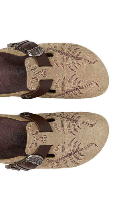 Birkenstock by Etro Embroidered Suede Boston Clogs