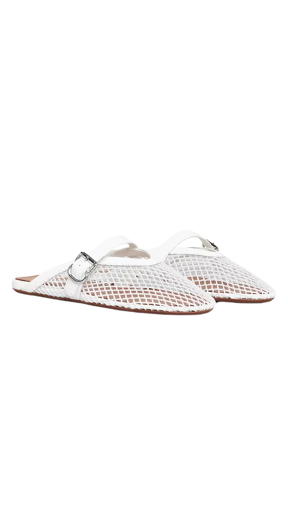 Flat Mule in White Mesh