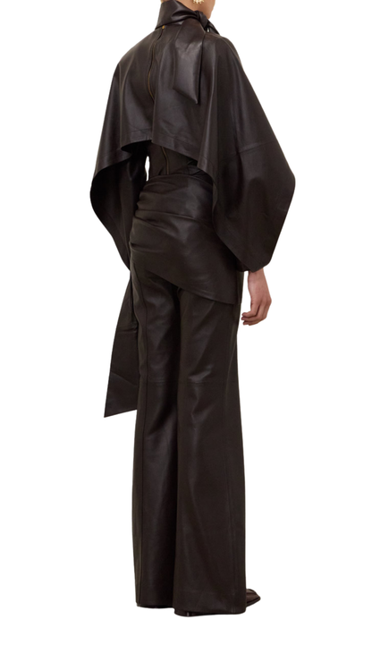Valiant Draped Leather Flare in Chocolate