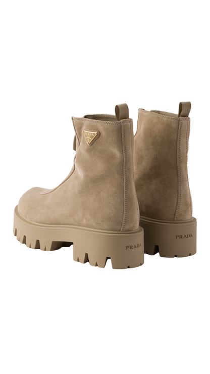 Leather Zipper Booties in Beige