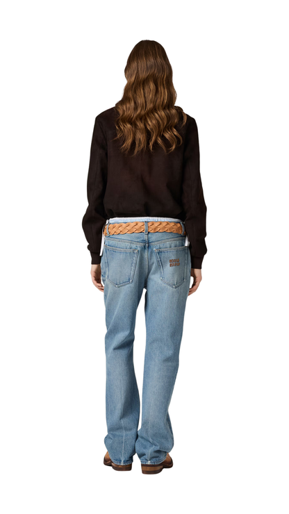 Five-Pocket Washed Denim Jeans in Sapphire Blue