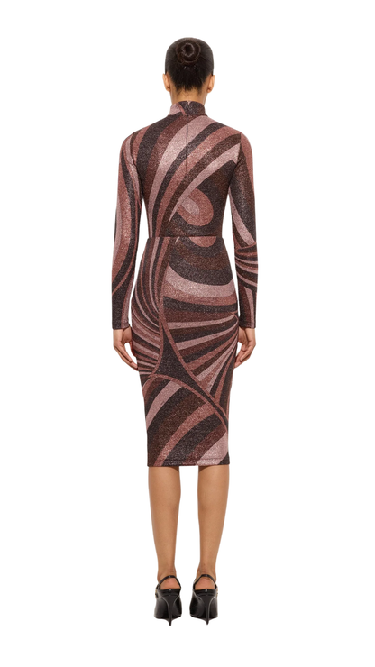 Iride Print Lurex Jersey Skirt in Brown and Pink