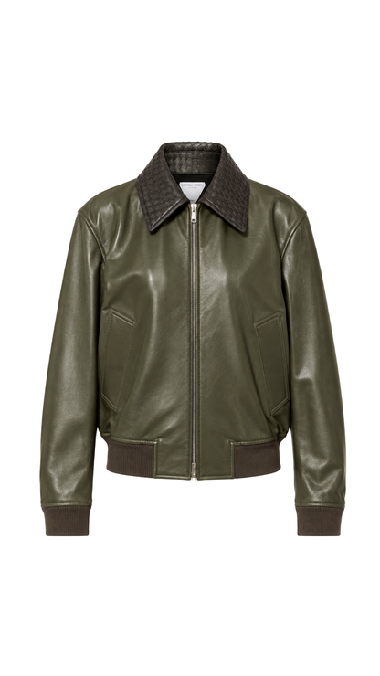 Shiny Leather Blouson in Wader Green