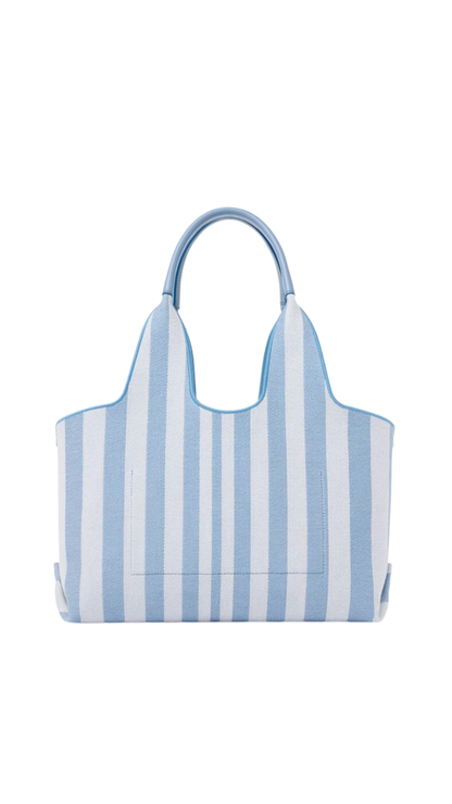 Stripy East-West Tote Bag in Surfing Blue Jacquard