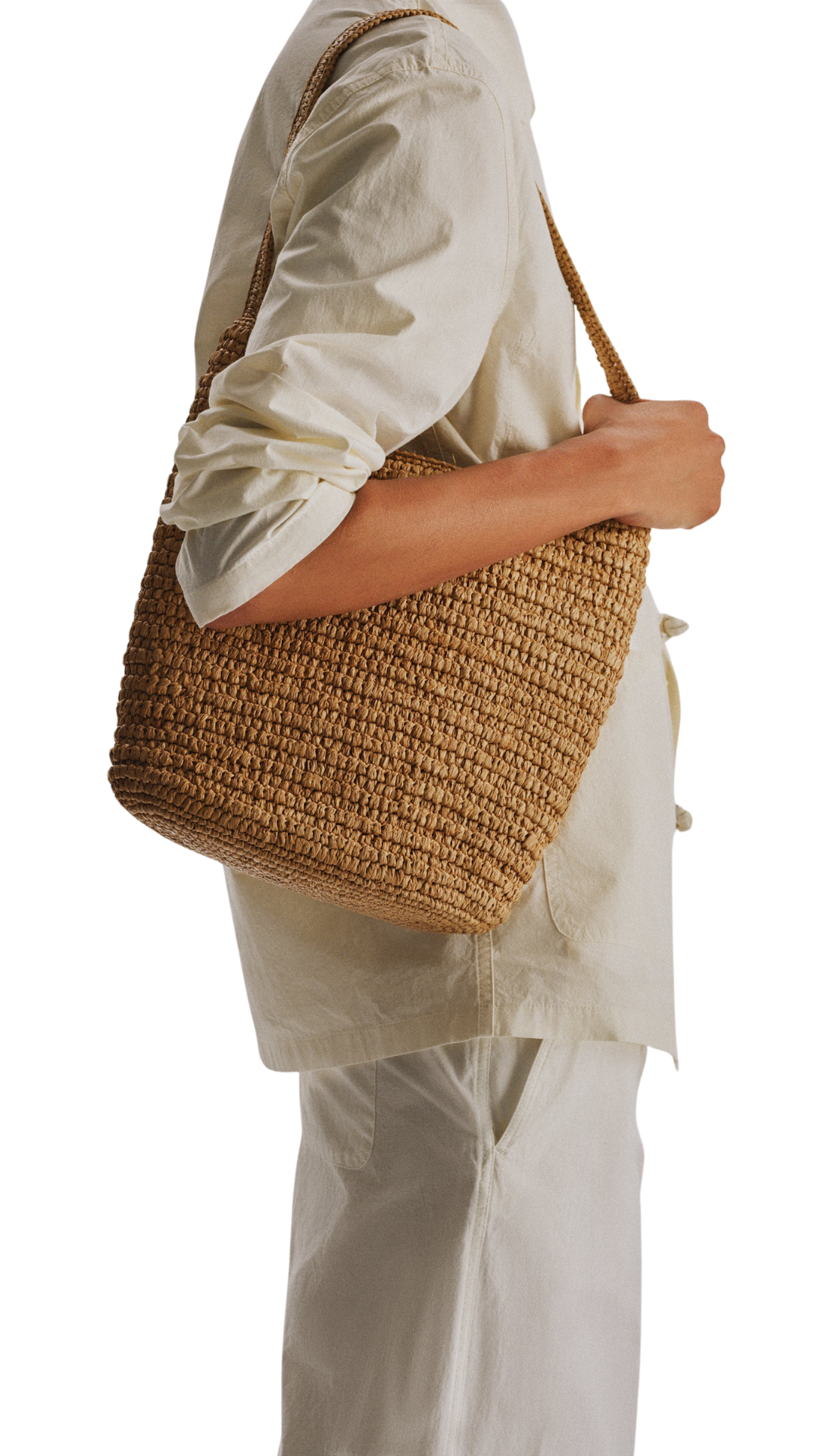Alma Shoulder Raffia Bag in Thé