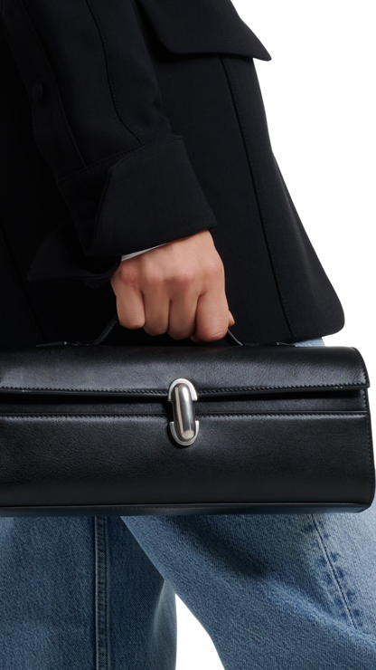 Symmetry Slim Leather Top Handle Bag in Black