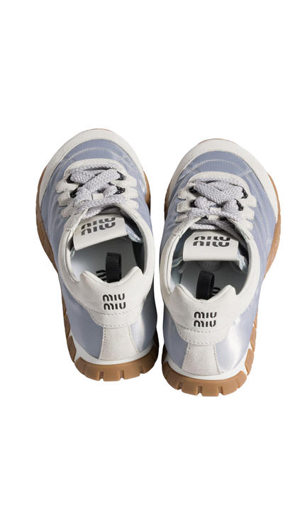 Tyre Technical Fabric and Suede Sneakers in Aluminum/White