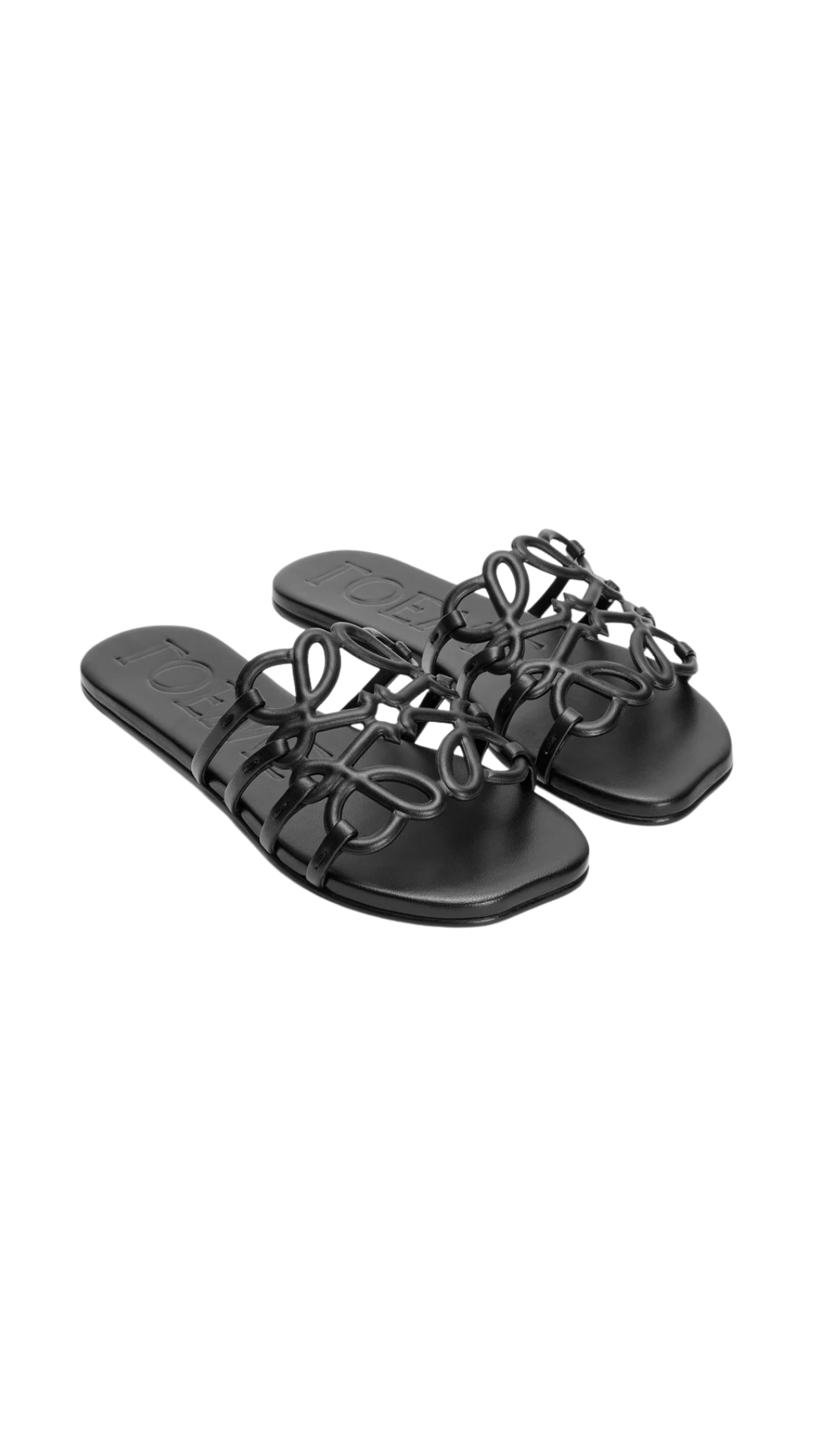 Petal Anagram Slide in Black Soft Calfskin